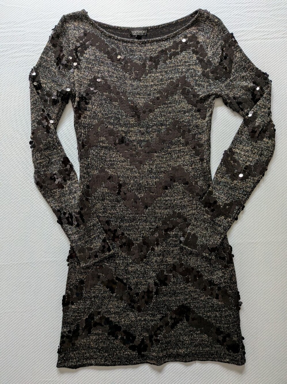 Topshop Metallic Knit & Black Sequin Chevron Bodycon Dress
